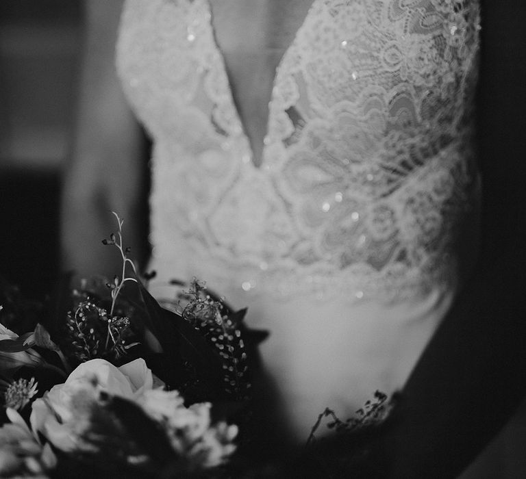 Subtle sparkly lace top wedding dress 