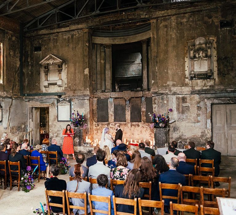 London Asylum Chapel - a Grade II listed building built in 1826, rustic and distressed - rough walls, stained glass, fascinating floor and dramatic pillars