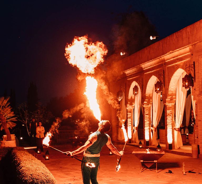 Fire breather wedding entertainment for the destination wedding in Marrakech 