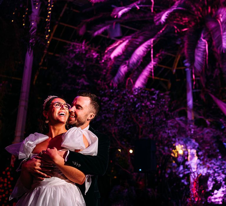 Sefton Park Palm House wedding venue with colourful laser lights 