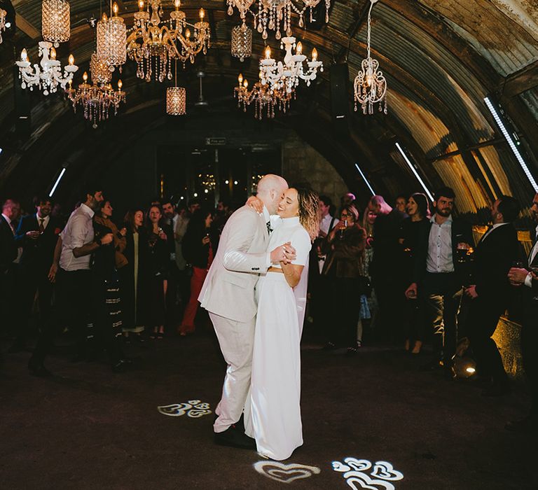 Chandeliers decorating the hut at Anran for the bride and groom's first dance 