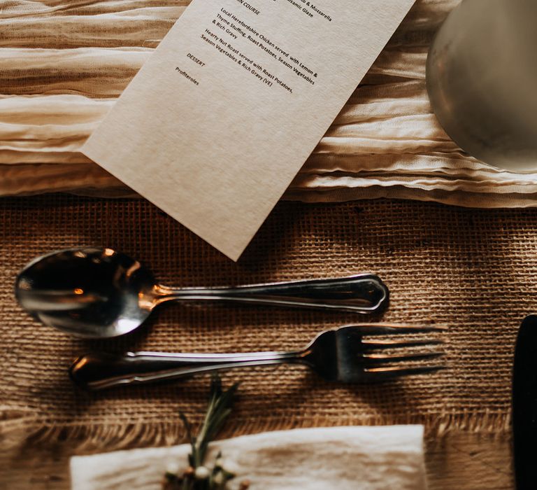 Rustic and minimalist wedding menu for three course wedding breakfast 