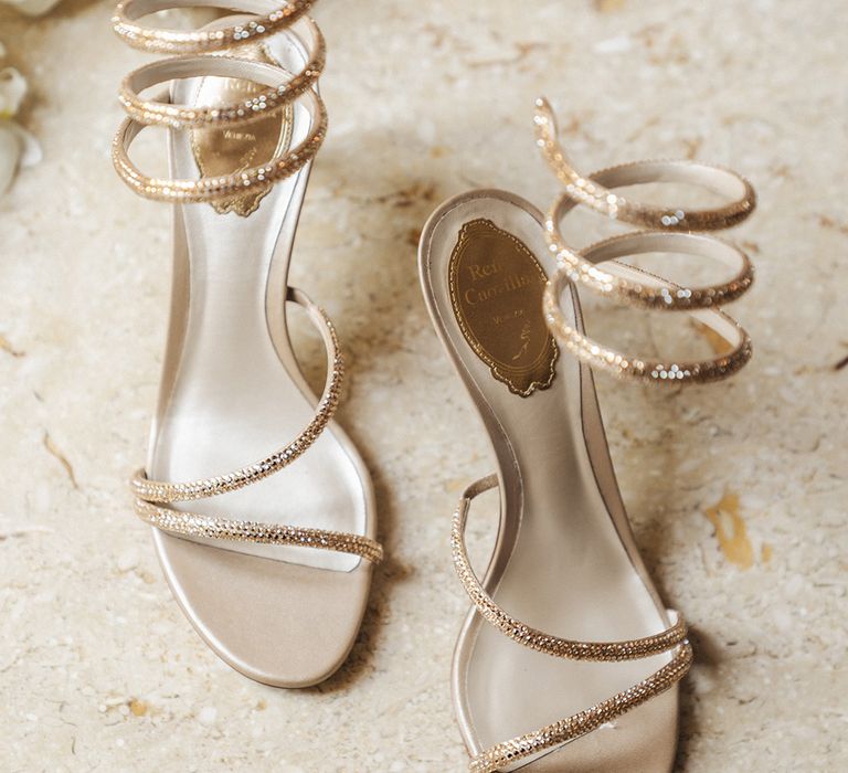 Gold sparkly diamante sandal wedding shoes for the bride