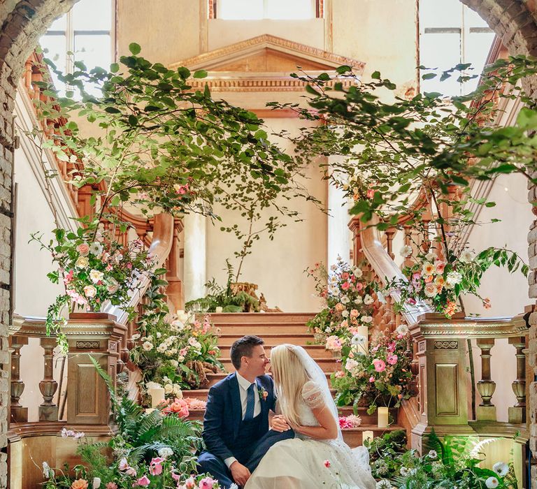 The Grange, Hampshire wedding venue decorated with pink wedding flowers