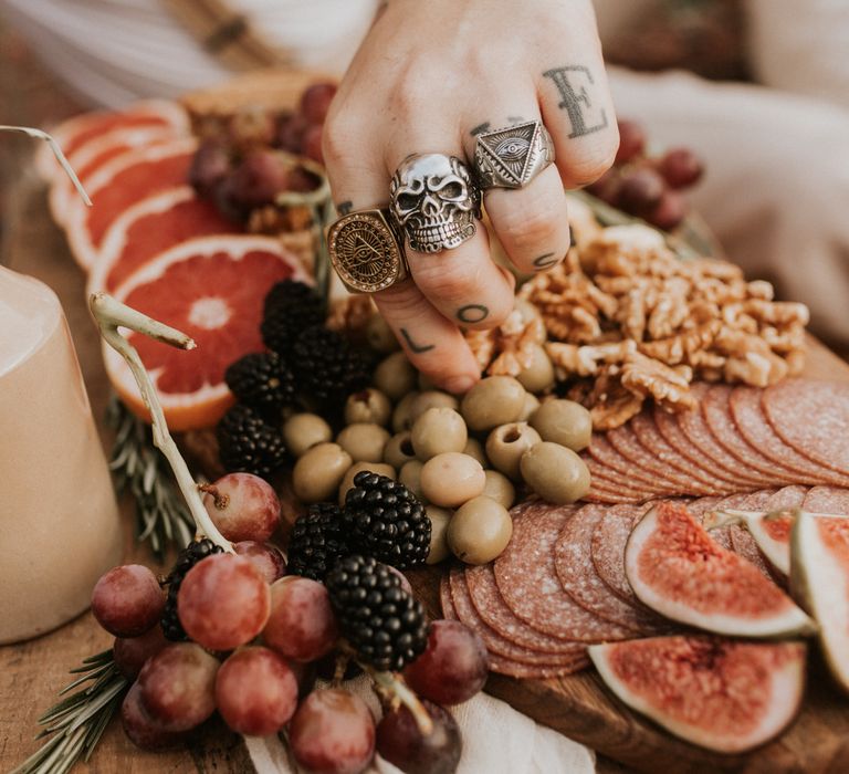 Grazing plate with olives and walnuts 