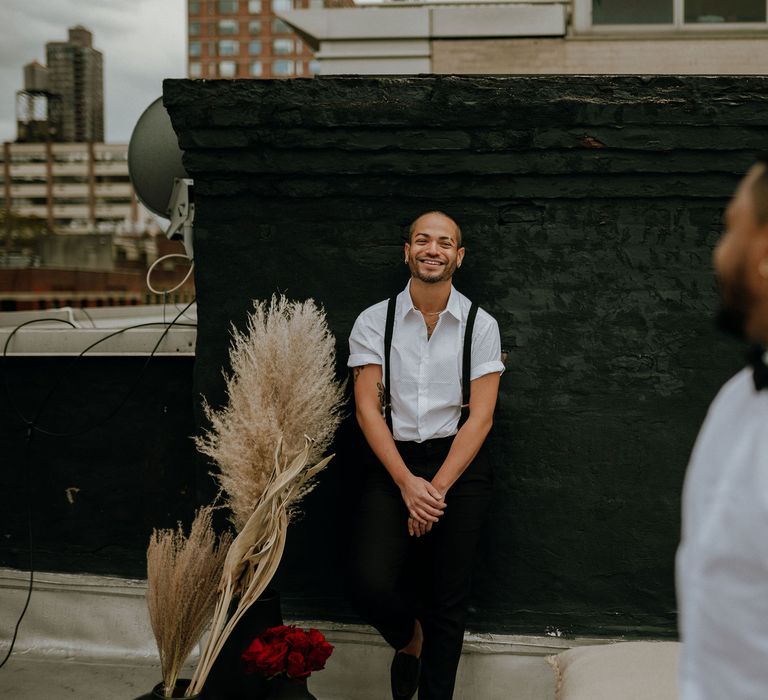 Pampas grass decor for intimate rooftop wedding