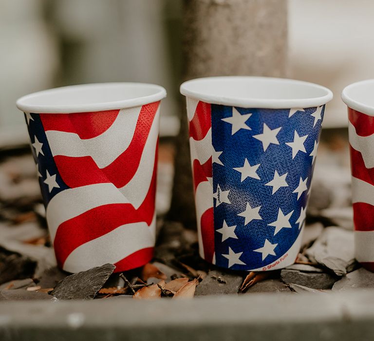 American flag cups for Egle & Jason's 4th July wedding 