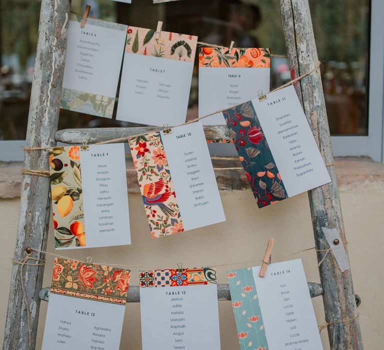 rustic step ladder wedding table plan decoration 