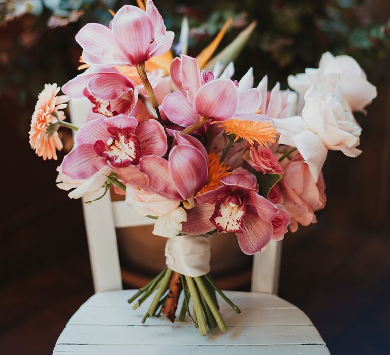 bright pink orchid tropical wedding bouquet