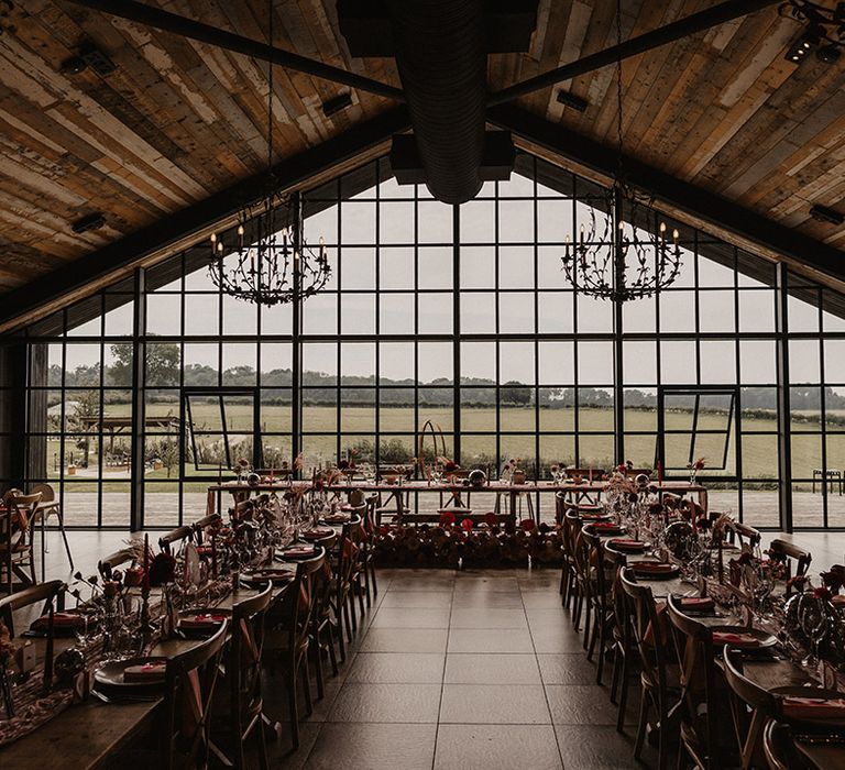 Botley Hill Barn wedding venue in Surrey with stunning windows 