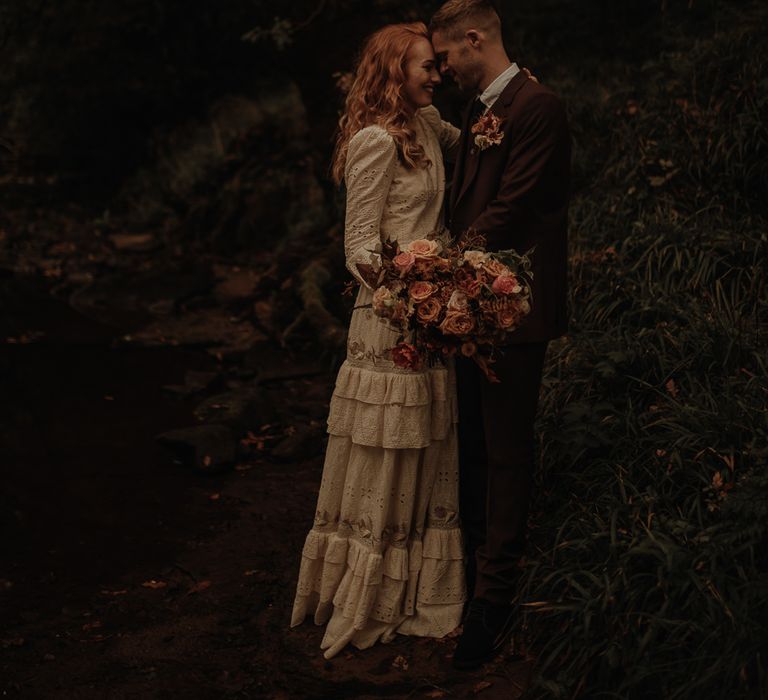 pink and orange autumn flower wedding bouquet 