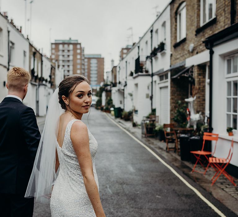 Sequin wedding dress for registry office wedding 