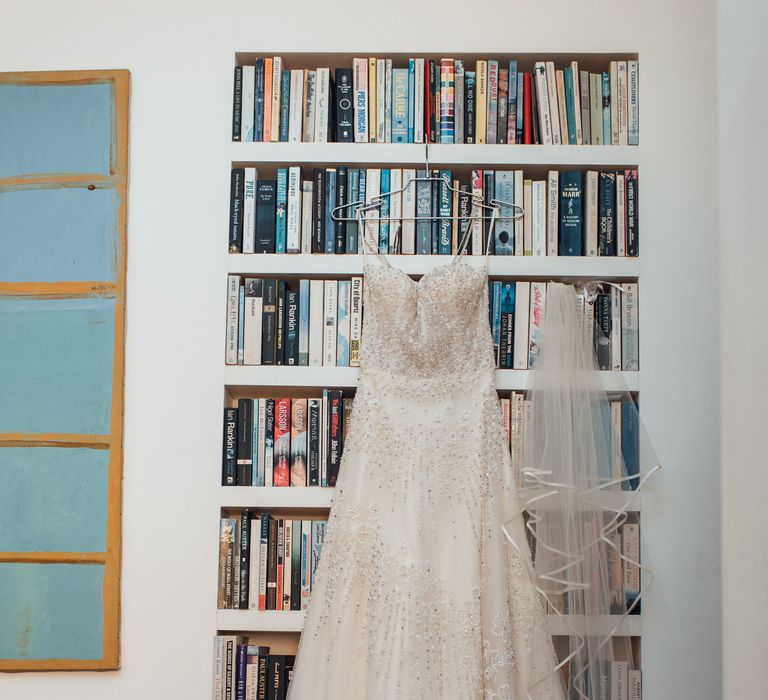 Wedding dress hangs before being worn