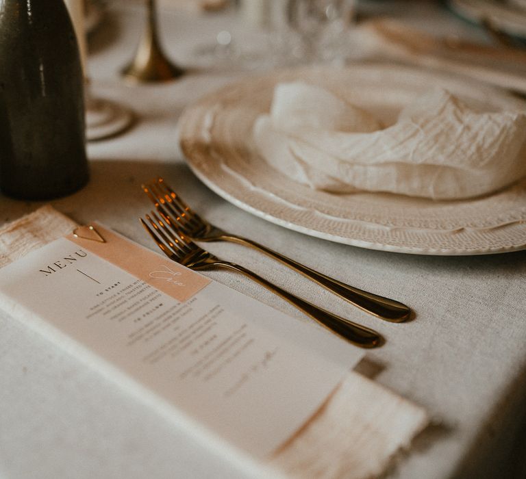 Vellum menu card with foil letting 