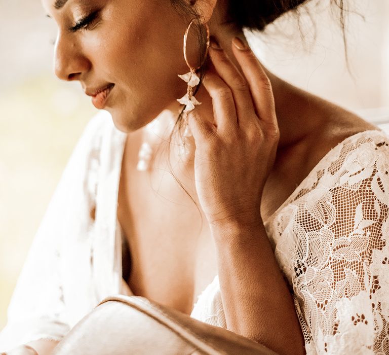 Indian bride wearing hoop earrings 