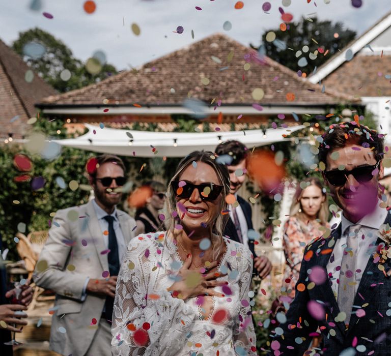 Multicoloured wedding confetti for bride and groom