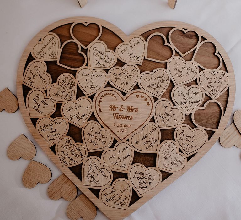 Wooden heart wedding guest book 