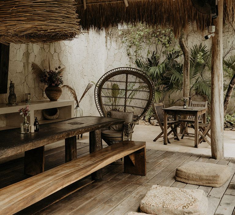 Rustic outdoor setting in Tulum Mexico 