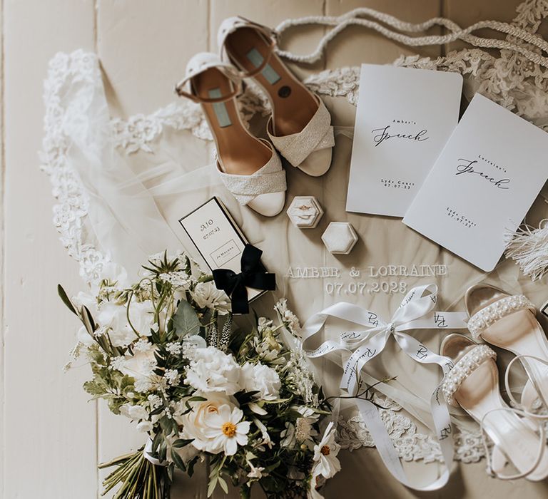 Bridal accessories featuring Charlotte Mills and Rainbow Club wedding shoes, Jo Malone London cologne and more 