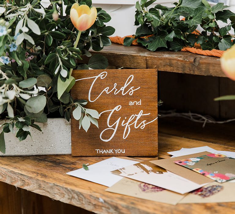 Cards and gifts rustic wooden wedding sign 