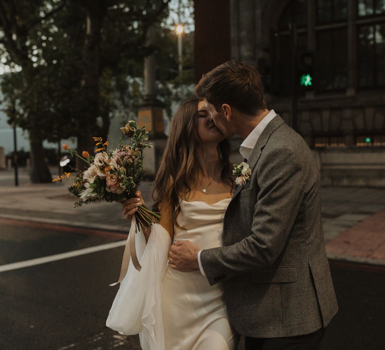 bride and groom at dusk wedding 