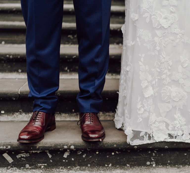 Bride and groom wedding shoes