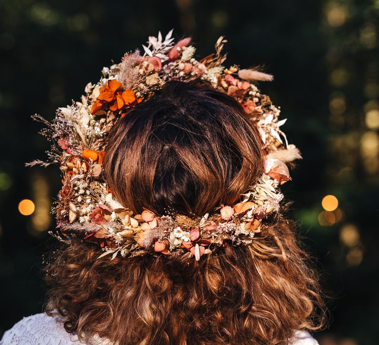 Bride wearing floral crown