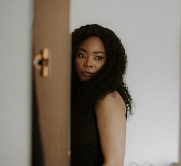 Black African bride with naturally curly hair 