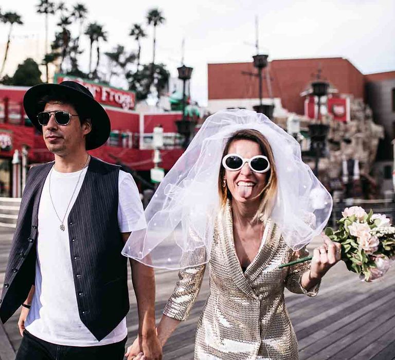 Bride and groom at Little White Wedding Chapel elopement