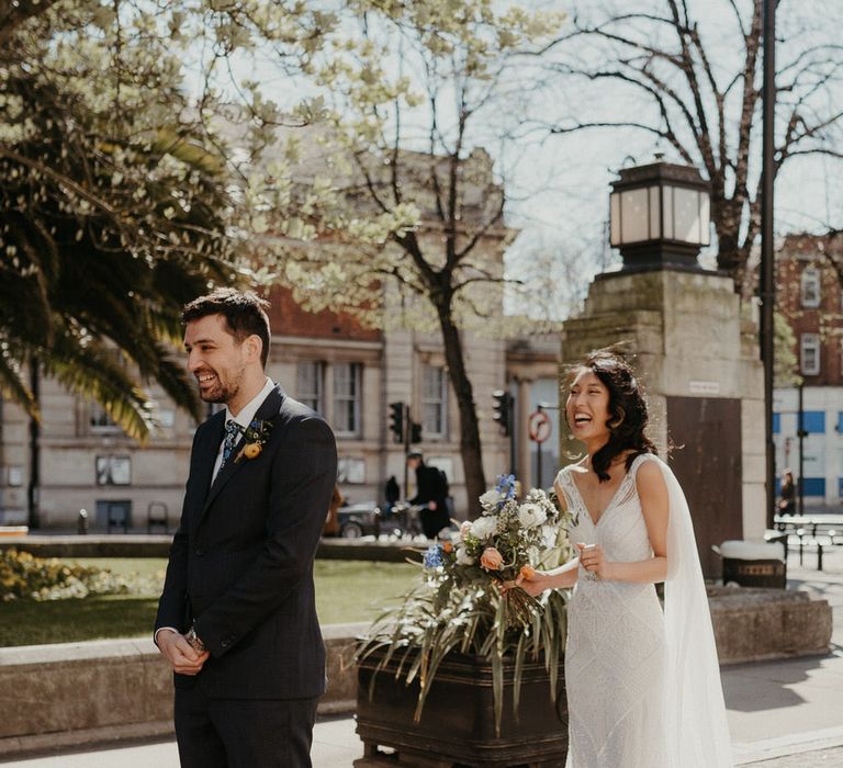 First look at Hackney Town Hall with bride in Eliza Jane Howell gown