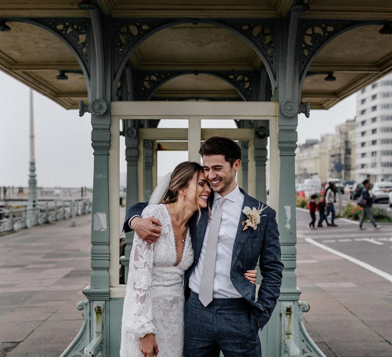 Bride and groom at Brighton bandstand wedding 