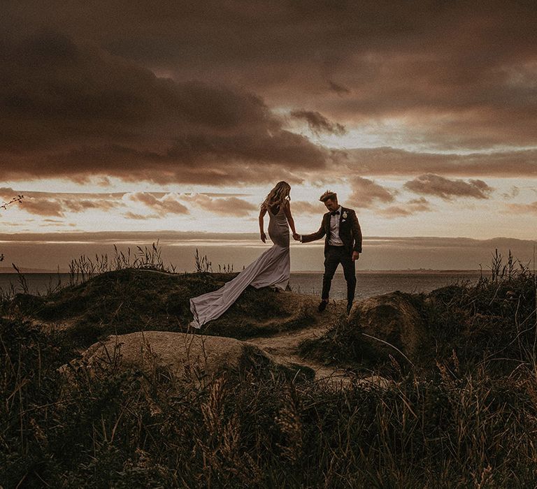 Golden hour wedding portrait by Isle of Wight wedding photographer