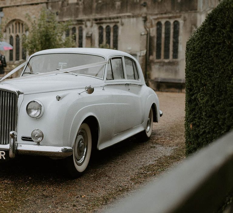 Classic white vintage wedding car