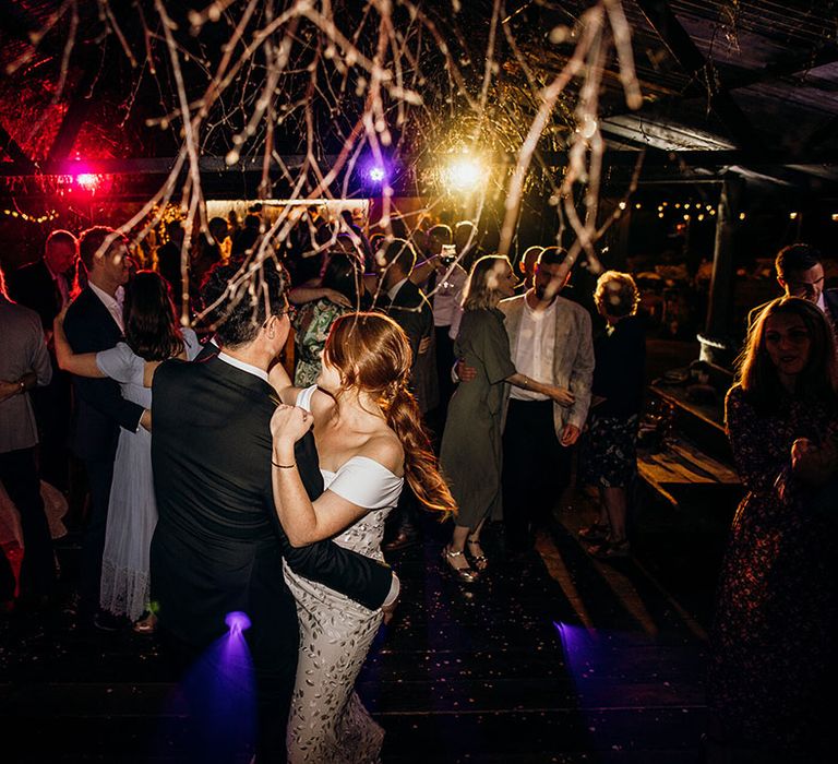 Bride & groom dance at The Dreys during wedding reception 