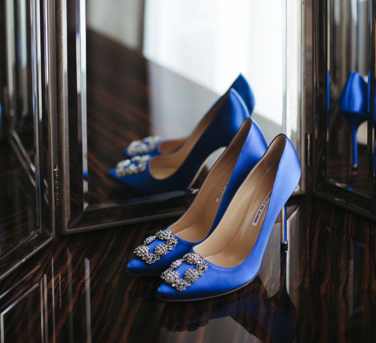 Blue Manolo Blahnik wedding shoes 