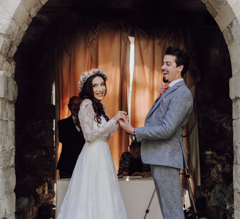 Bride and groom excited at their civil ceremony