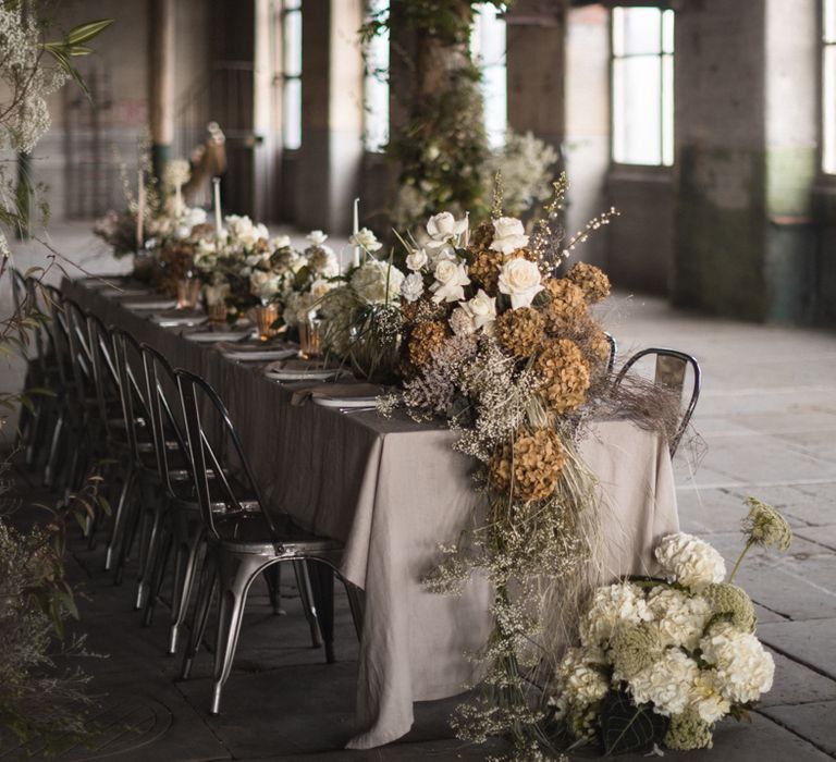 White hydrangea flowers and dried hydrangea heads by SASSFLOWERS