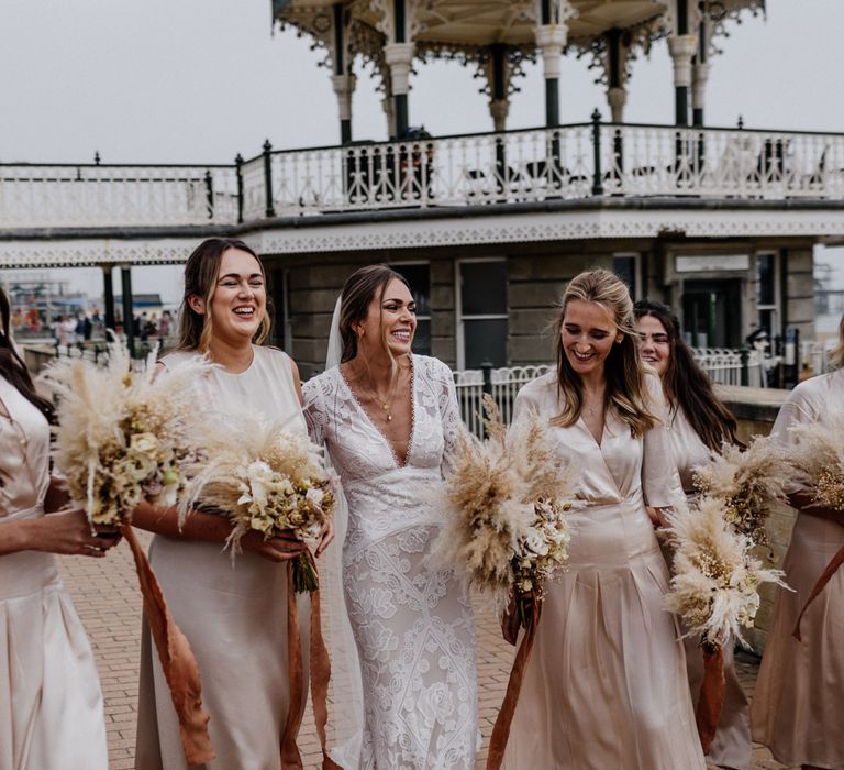 Bridesmaids at coastal wedding in Brighton