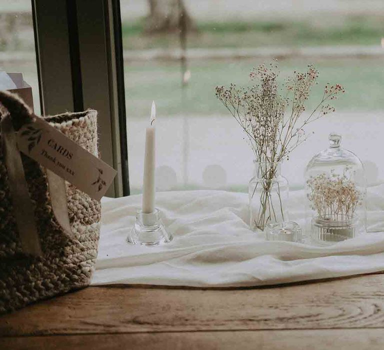 Neutral wedding decor at Pylewell Park wedding