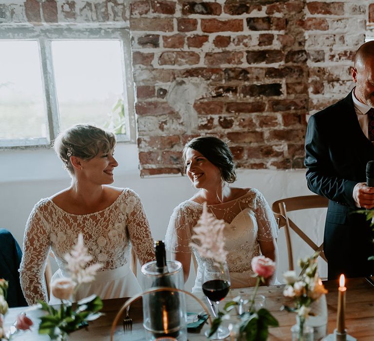 Father of the bride wedding speech at rustic Woolas barn wedding reception 