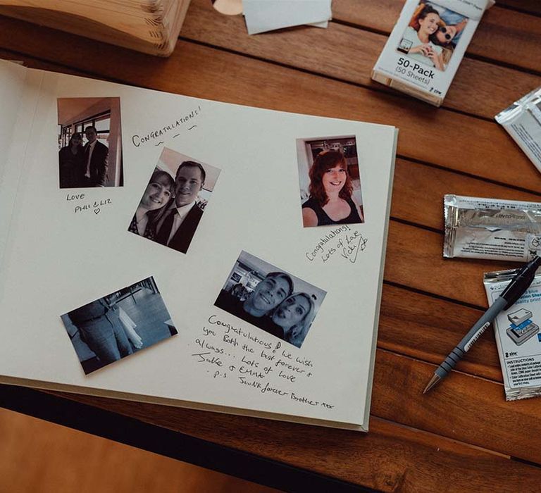 Polaroid picture scrapbook for wedding guests to take pictures and write messages to the couple 