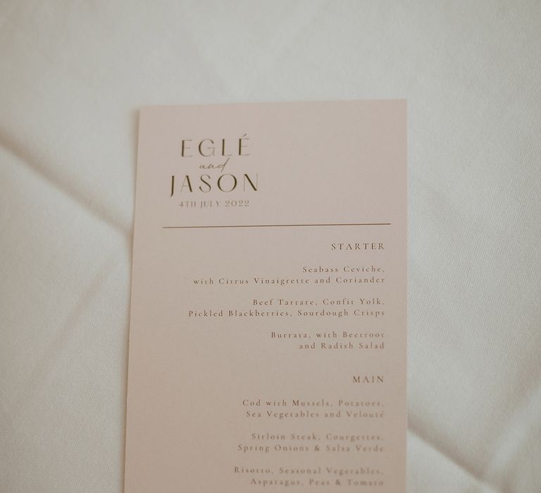 Pink wedding stationery wedding menu from Papier 