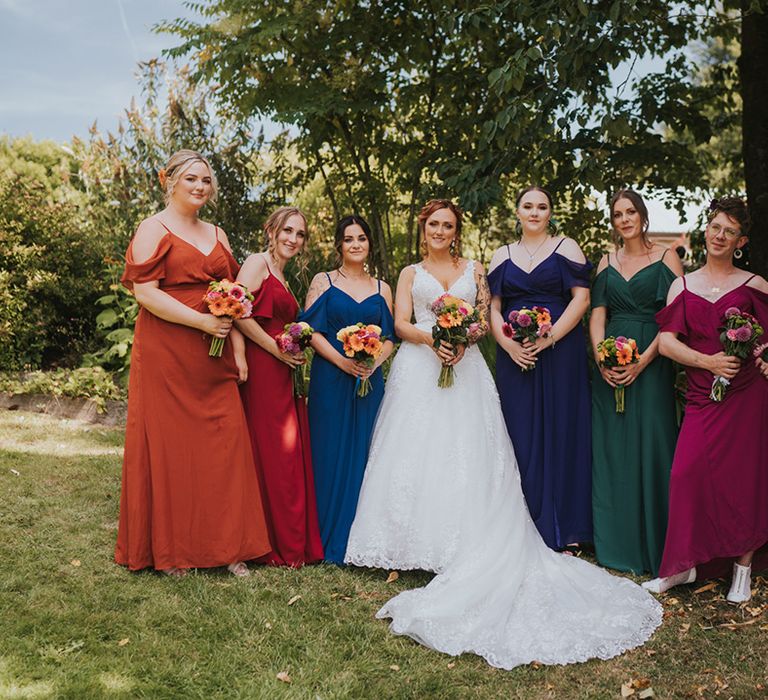 I do crew in cold shoulder different coloured bridesmaid dresses