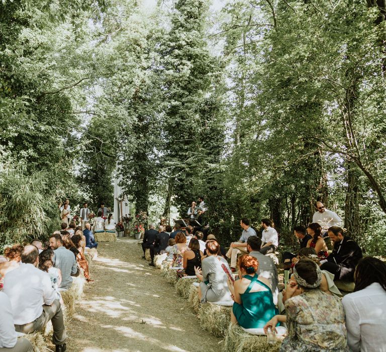 woodland wedding ceremony at destination wedding in Italy