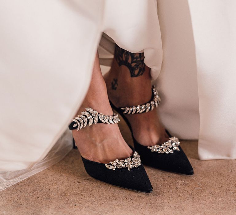 Black wedding shoes with sparkly embellishment by Manolo Blahnik 