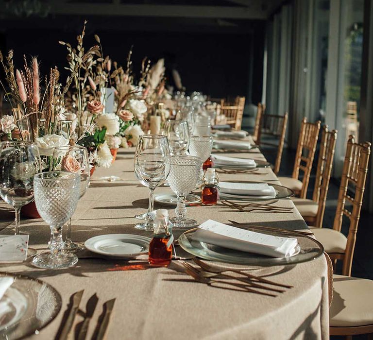 dried flower centrepiece wedding reception decor at destination wedding 