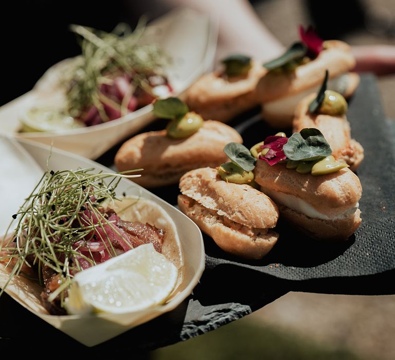 Wedding food and canapés for the guests 