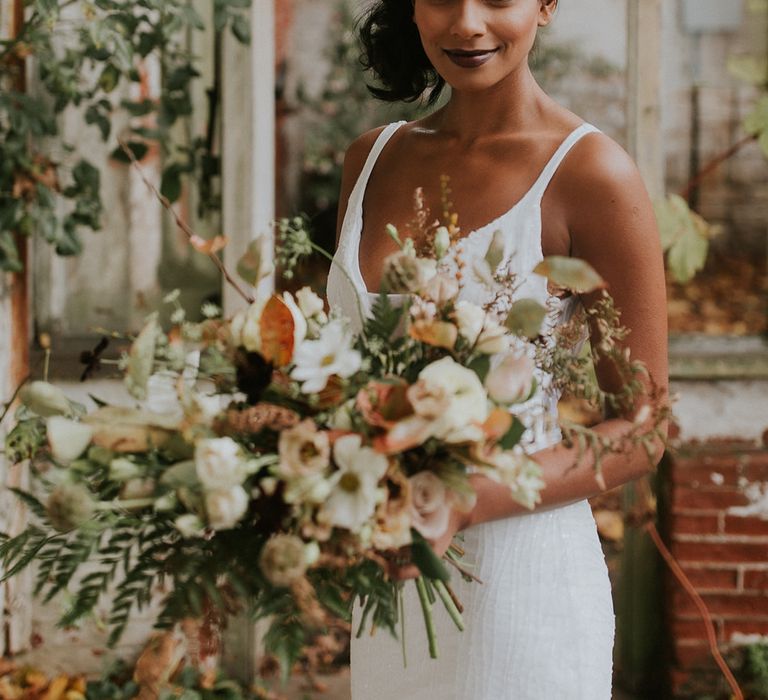 Beautiful bride with floral headdress 