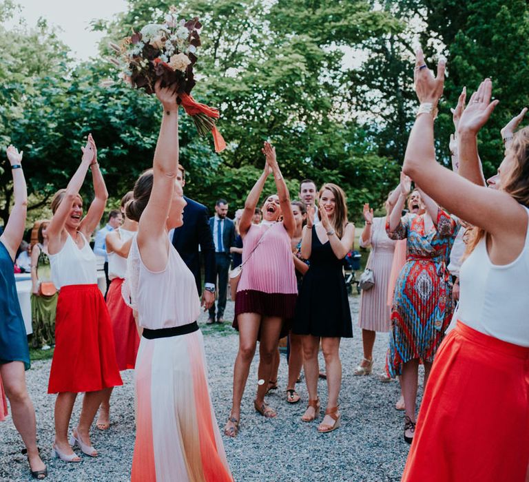 Wedding guest who caught the bouquet 