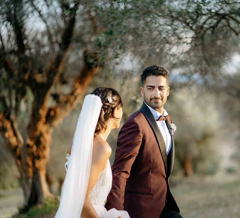 Bride and groom at romantic Italian wedding